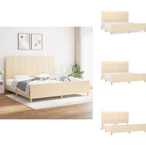 Bettgestell ohne Matratze Creme 200x200 cm Stoff - Bettgestell - Doppelbett - Cremefarbenes Bett - Lattenrost - Kopfteil (1/5)
