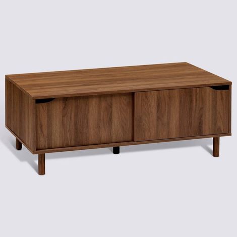 Table basse avec 2 niches rangement et portes coulissantes - Longueur 108 x Profondeur 60 x Hauteur 42 cm (1/5)