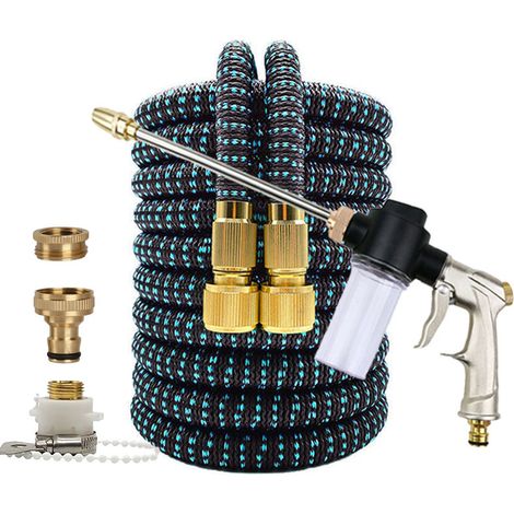 Kit tuyau d'arrosage extensible magique avec pistolet haute pression pour arrosage de jardin et nettoyage voiture, Composition : 4500 cm, Couleur : bleu noir (1/5)