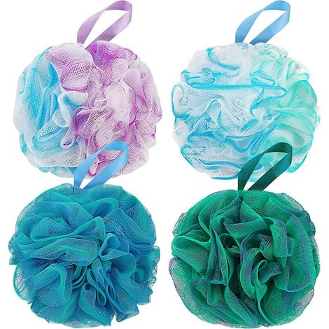CCYKXA Shower Sponge 4 Pieces Mesh Loofah Sponges Shower Ball for Body Exfoliation or Massage