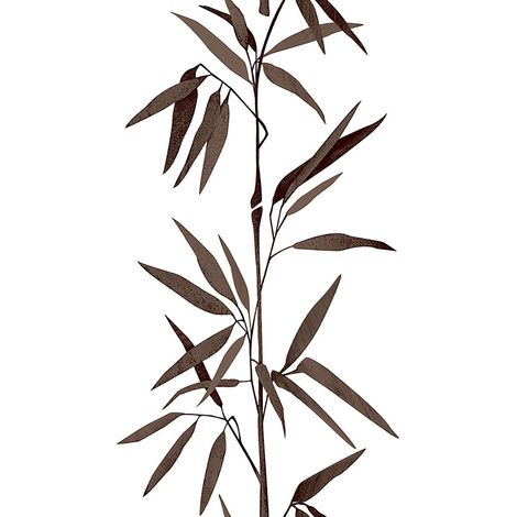 Papier peint marron pour bureau | Papier peint bande décorative zen avec motif feuille | Tapisserie feuille de bambou marron - 2,50 x 0,35 m (1/2)