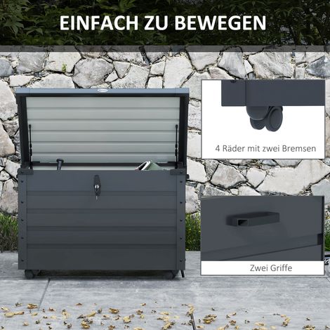 Coffre de jardin extérieur résistant aux intempéries, grand rangement pour coussins, avec 4 roulettes, 100 x 62 x 65 cm, gris anthracite (1/4)