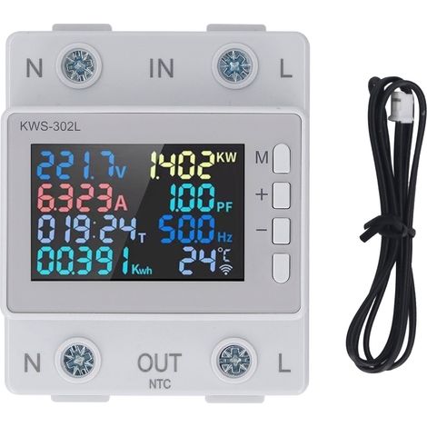 Single Phase Energy Meter Color LCD Display Multifunctional Voltage Current Meter Voltmeter Ammeter with Power Outage Safety 63A