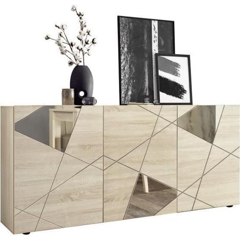 Movil multiusos Vittoria - 3 Puertas, Estanterias, Espejos - Para el Dormitorio, Cocina, Vestibulo - Blanco en Tablero de aglomerado revestido de melamina, Espejo, 180,5 x 40,4 x 56,4 cm (1/5)