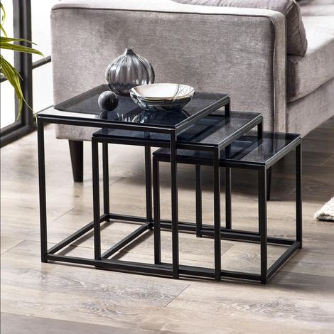 Tables gigognes, Verre fumé/Noir, Taille Unique (1/5)