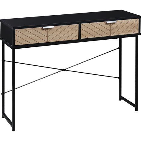 Console moderne avec 2 tiroirs métal pour entrée et salon - 100 x 30 x 75 cm - Noir