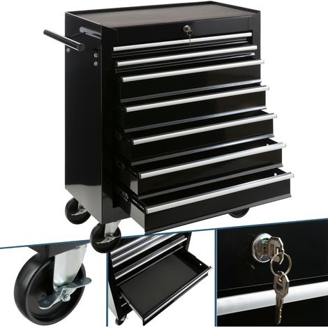 AREBOS Tool Trolley 5 Drawers Mobile Workshop Trolley Black