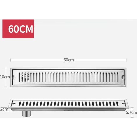 (Side Row 60cm)Long Floor Drain Bathroom Stainless Steel 304 Thickened Large Capacity Anti-odor Shower Room Rectangular (1/4)