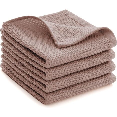 Chiffons de Nettoyage Cuisine 4 PCS – Lavettes Réutilisables en Coton Doux, Super Absorbantes, Séchage Rapide, Multi-Usages, 30×30 cm, Marron Café (1/5)