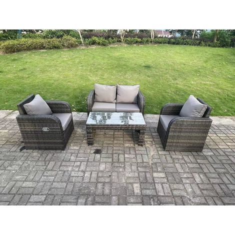 Fimous Dunkelgrau PE Wicker Rattan Gartenmöbel Set Liebe Sofa Liegestuhl im Freien Rechteckiger Couchtisch 4 Sitzer (1/5)