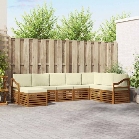 Ecksofa Set mit Kissen 8 pcs Natur und Creme Massivholz Akazie (1/5)