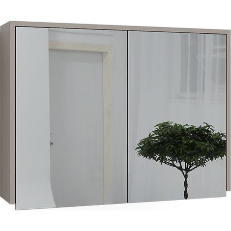Armario con espejo para baño J-Shape, Cachemira, 80 x 60 cm con 2 compartimentos cerrados, Vicco