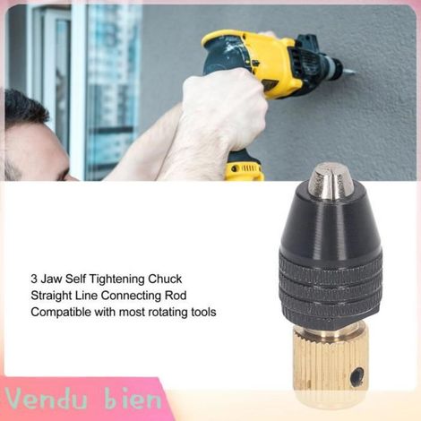 HURRISE Perceuse mandrin 3 mâchoires auto-serrant + tige rallonge + clé hexagonale Trou de 2,0 mm (1/4)