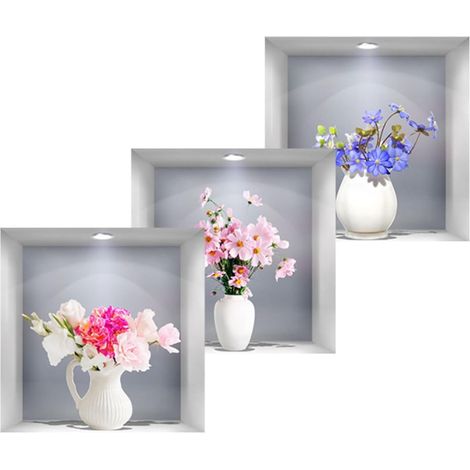 Sticker Muraux 3d Vase à Fleurs pour Salon, Autocollants Décoratifs en Pvc, Décoration Murale Élégante et Couvrant les Taches, pour Living Room (1/5)