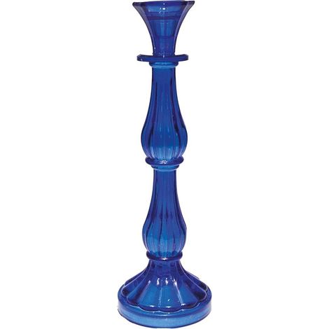 Bougeoir en Verre Bleu H31cm - Chandelier Décoratif de Table - 10 x 10 x 31 cm - PANGIVO (1/4)