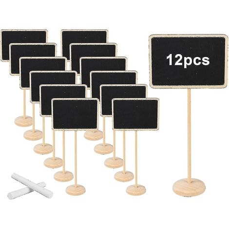 Mini panneaux ardoise avec support, 12 étiquettes alimentaires pour buffet, numéros de table et prix en bois (1/5)