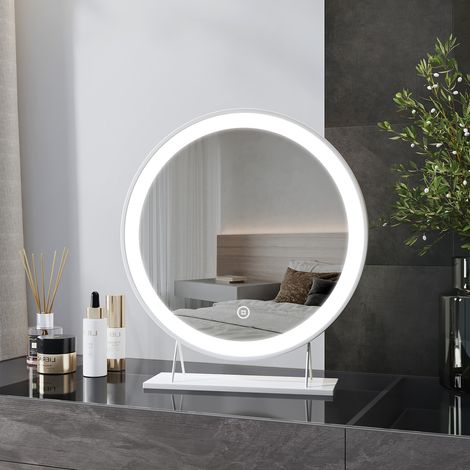 Heilmetz Makeup Mirror Hollywood Mirror 459x400x100mm, LED Dimmable 3 Colours Lighting, TableLED Round Makeup Mirror White (1/5)