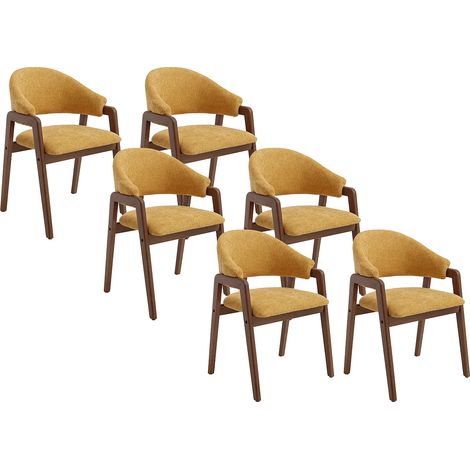 Set di 6 sedie con braccioli in Tessuto testurizzato e Legno di hevea - Giallo e naturale scuro - SOLUNA (1/5)