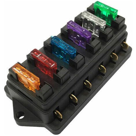 Boîte à fusibles 6 voies – Bloc de fusibles à lame pour circuits 12V/24V – Courant 1-40A – 6 fusibles inclus pour protection électrique