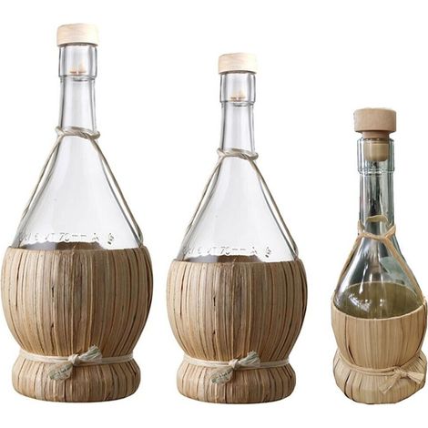Bottiglia in vetro impagliata fiasco da cantina per vino da tavola 2 pezzi casa particolare elegante moderno ottima idea regalo - decoro: Set da 2 fiaschi da 500 ml