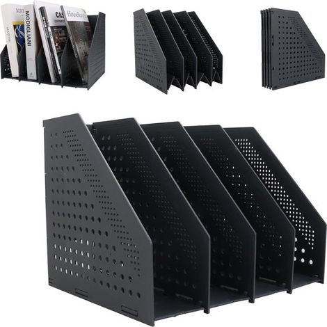 Cassette à magazines à 4 compartiments, format A4, organiseur de bureau, porte-revues, présentoir à magazines, porte-journaux, plateau de lecture, rangement pour magazines (1/5)