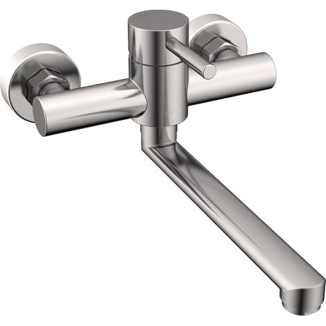 Robinet Mural, Robinet Cuisine Monté au Mur, Robinet d'Évier en Acier Inoxydable Pivotant à 360 Degrés, Mitigeur Monocommande pour Eau Chaude et Froide pour Évier, Finition Brossée (1/5)