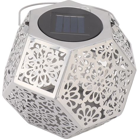 Solarbetriebene LED-Gartenlaterne, IP44 wasserdicht, silberfarben, polygonal, dekorative Hängelaterne für den Garten (1/5)