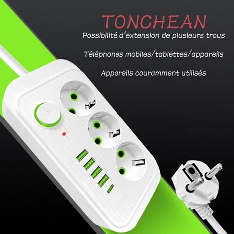 Multiprise Murale - 3 Prises Secteur + 4 Ports USB Dont 1 USB-C - Pour Maison Et Bureau - Blanc - 1 Pièce (1/5)