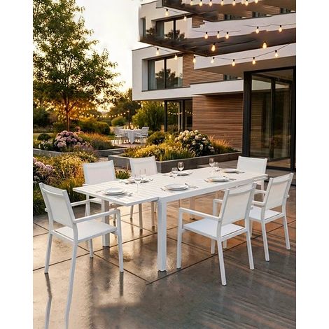 Tavolo da Giardino 160x100 allungabile con 6 sedie bianco