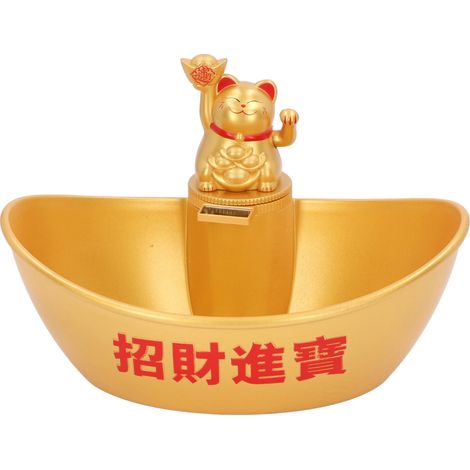 Chinesische Glückskatzen-Bonbonschale mit beweglichem Arm und Solarpanel, Ladendekoration (1/5)
