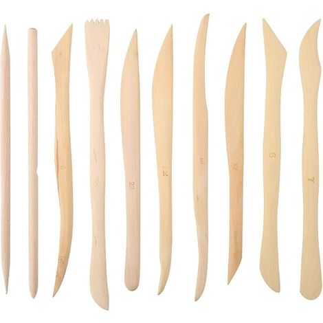 10 Pièces/Ensemble Outil de Grattoir de Sculpture en Argile en Bois Grattoir de Poterie, Modélisation de La Sculpture de Poignée (1/5)