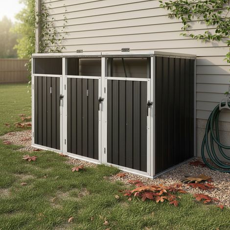 GagaAbri poubelles 3 bacs métal gris 240L (1/4)