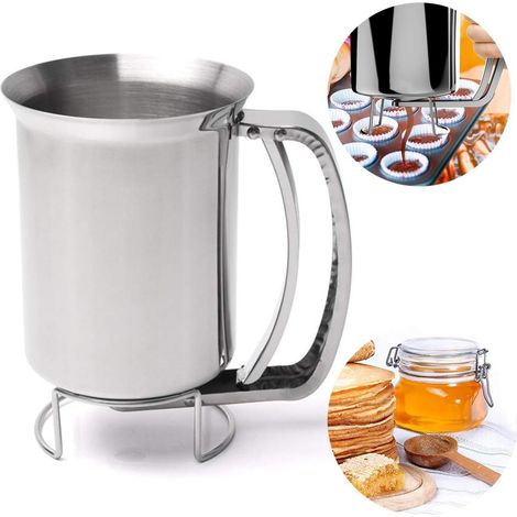 Pfannkuchenteigspender aus Edelstahl, Kuchenteigspender und Trichter, geeignet für moderne Küchen, Konditoreien, Bäckereien, Saftläden usw. (Silber) (1/5)