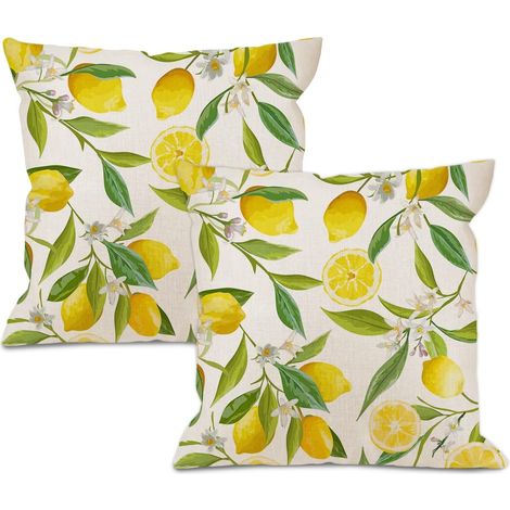 JSSEVN - Set of 2 cushion covers, 45 x 45 cm, aesthetic, lemon flower pattern, square, decorative, modern, for sofa, bedroom, living room, car (1/5)