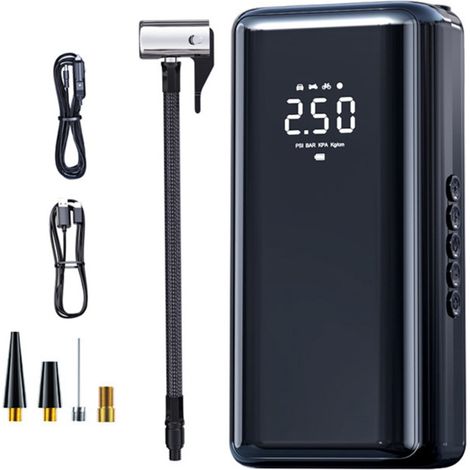 Gonfleur de pneus portable, compresseur d'air 150 PSI, pompe à air 4500 mAh pour pneus de voiture, avec manomètre LED intégré pour pneus de voiture, vélo et moto (1/5)