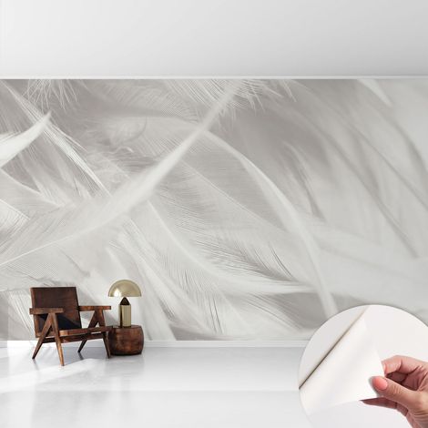 Papier peint autocollant Mural avec colle pour salon et chambre Décoration murale rapide Plumes subtiles 416x254 cm (1/5)