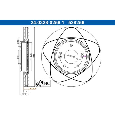 Lot de 2 Disques de frein ATE 24.0328-0256.1 HYUNDAI 51712-2Y000 51712-3K100