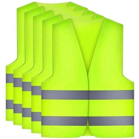 gilets de sécurité 5 pièces, gilet jaune réfléchissant gilet de sécurité haute visibilité pour hommes et femmes taille standard (1/4)