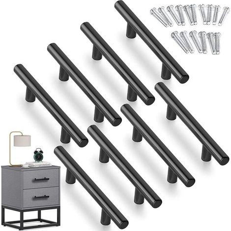 Boutons et poignées de meubles,8 PCS T- Bar Bâton Cuisine Porte Poignées Tire Avec Vis(150MM), Espacement des Trous de 96 mm (1/4)