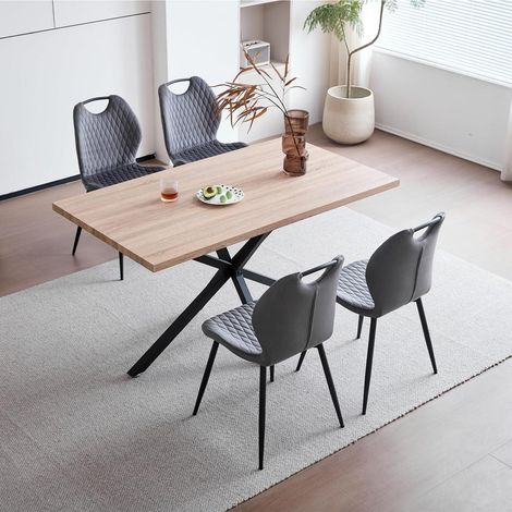 Esstisch-Set 140cm mit 4 Stühlen, Holzoptik, Grau, Nordischer Stil (1/5)