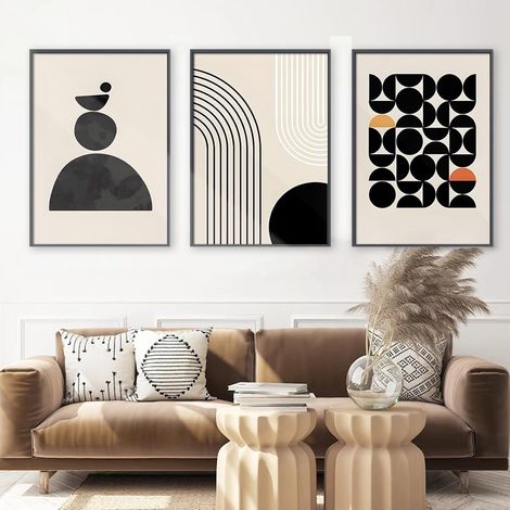 Lot de 3 tableaux muraux modernes abstraits - Sans cadre - Impression sur toile - Style bohème - Pour salon, chambre à coucher (1/5)