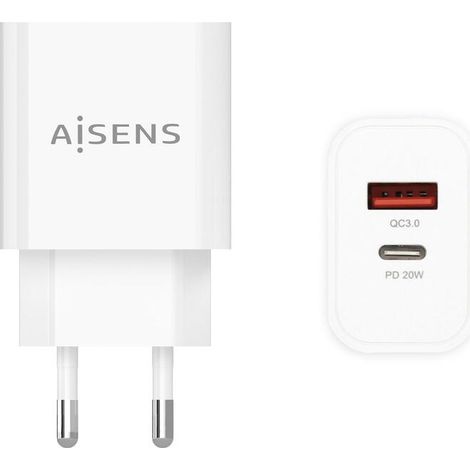 Cargador de Pared Aisens A110-0681/ 1xUSB Tipo-C/ 1x USB/ 20W (1/3)