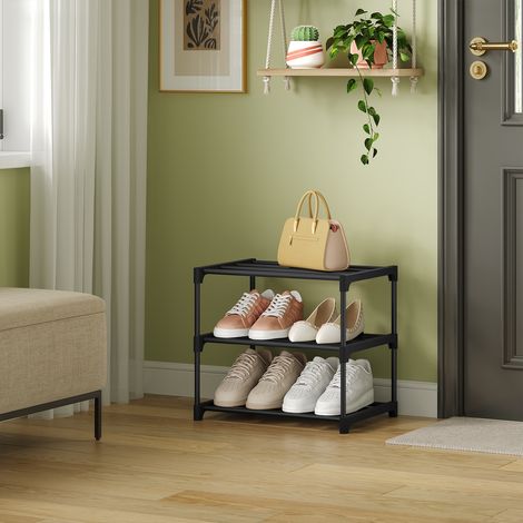 WOLTU Schuhregal 3 Ebenen Schuhablage schmal offener Schuhaufbewahrung, für 6 Paar Schuhe, 42 x 37 x 30 cm, Schwarz