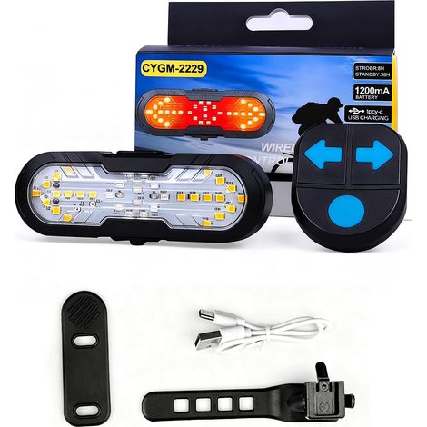 Clignotant de Vélo avec Télécommande,Résistant à l'eau Feu Arrière de Vélo avec Klaxon Bell 70dB,6 Modes D'éclairage Rechargeable par USB,Accessoires Vélo VTT pour Cyclisme (1/5)