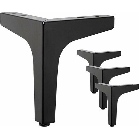 ZVD- Lot de 4 pieds de meubles en métal noir de 10 cm - Pour armoire, canapé, table basse, meuble TV et autres pieds de meubles. (1/4)