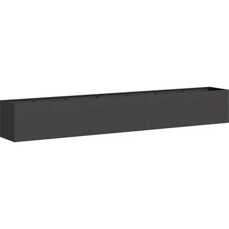 Jardinière rectangulaire moderne extérieure 280 x 40 x 40 cm avec fond ouvert style élégant en acier laminé à froid noir (1/5)