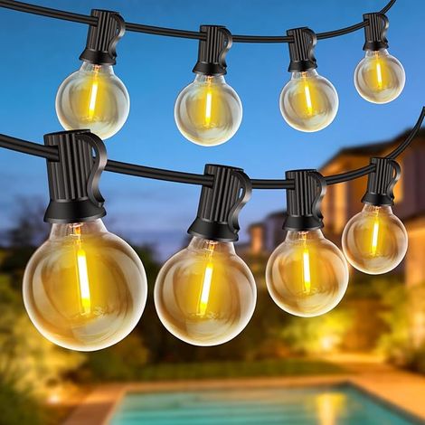 Guirnalda de luces LED para exteriores Rintea de 30 m, 50+3 bombillas G40, irrompible, Plug & Play, impermeable, conectable, para jardín, balcón, hogar, boda, fiesta, Navidad [Blanco cálido] (1/5)