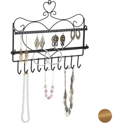 Porte-bijoux mural, pour colliers, boucles d’oreilles & bracelets, présentoir, 30 x 36,5 x 3,5 cm, noir (1/5)
