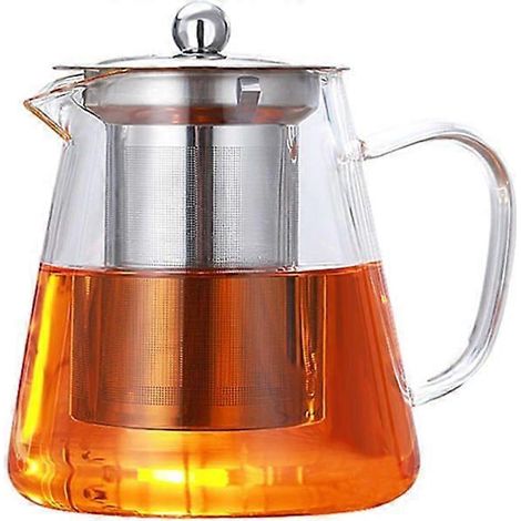Teekanne aus Klarglas mit Einsatz, runde Teekanne mit Einsatz, hitzebeständige Teekanne aus Borosilikatglas mit Filter, für alle Herdarten geeignet, 450 ml (1/3)