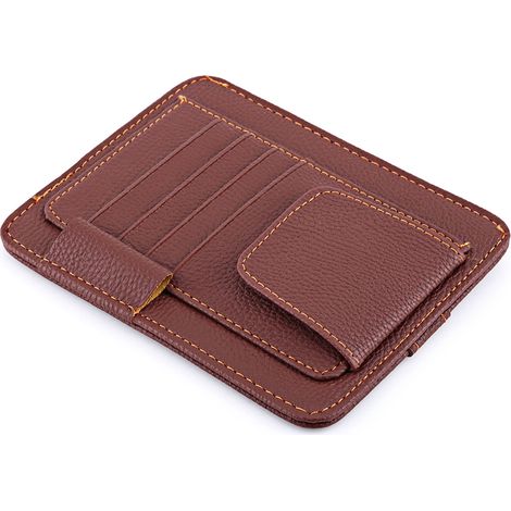 Porte-cartes pare-soleil auto, organiseur de visière, étui à lunettes brun, poche de rangement pour accessoires véhicule (1/3)